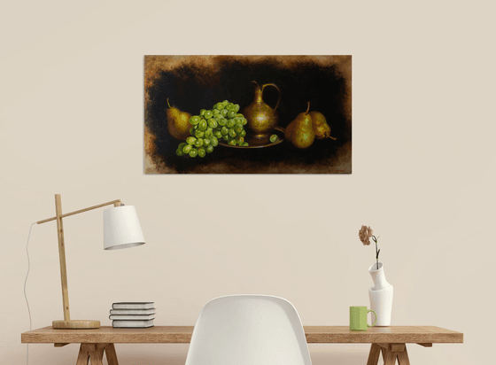 Still life with green grapes