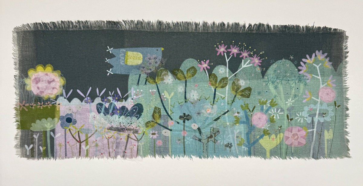 Illustrative Landscape Limited Edition Print By Sarah Broughton, 22 X 11", Garden Bird, Original Artwork