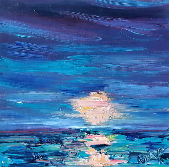 Harvest Moon Rising - semi abstract painting