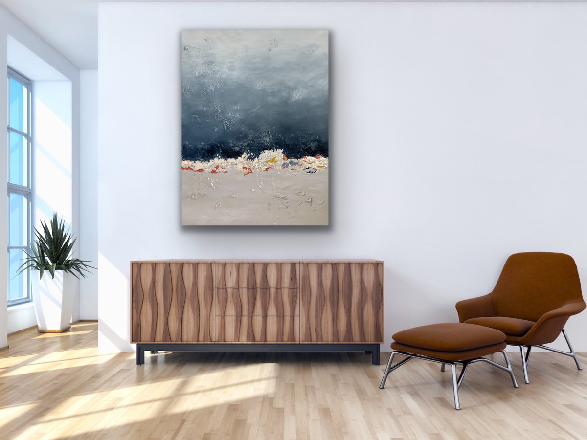 Abstract Painting By Daniela Pasqualini, 36 X 48, Visual Poetry - Blue, Copper, Champagne, Original Artwork