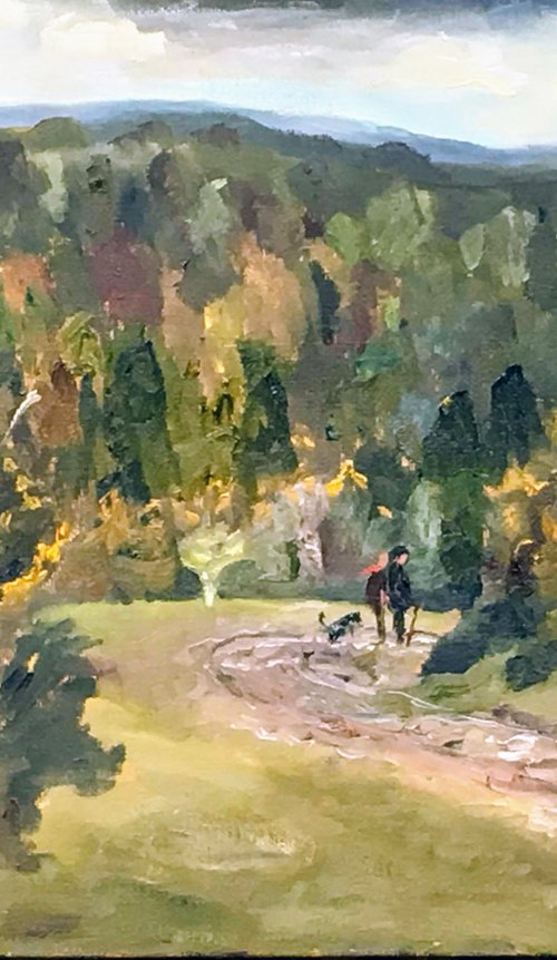 Walkers on the common, an original oil painting, by Julian Lovegrove Art