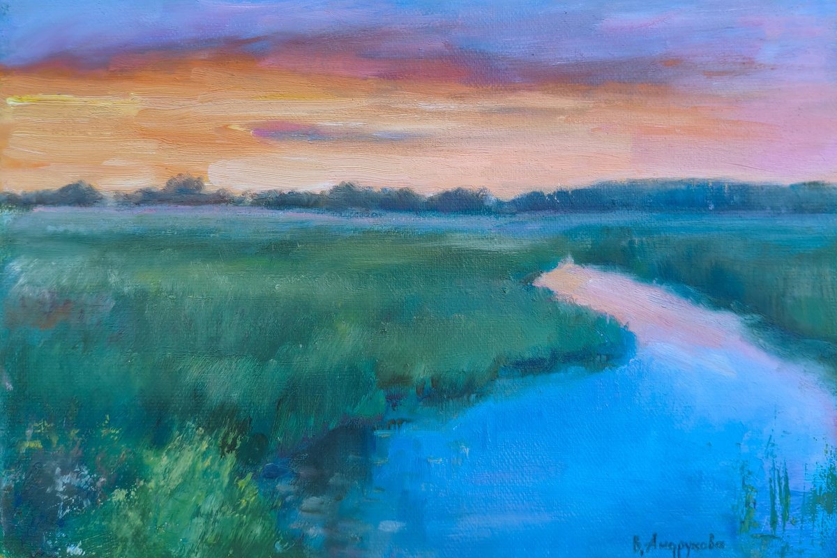 Impressionistic Landscape Oil Painting By Valentina Andrukhova, 12 X 8", Calmness, Original Artwork