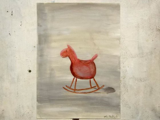 red cock horse on grey background