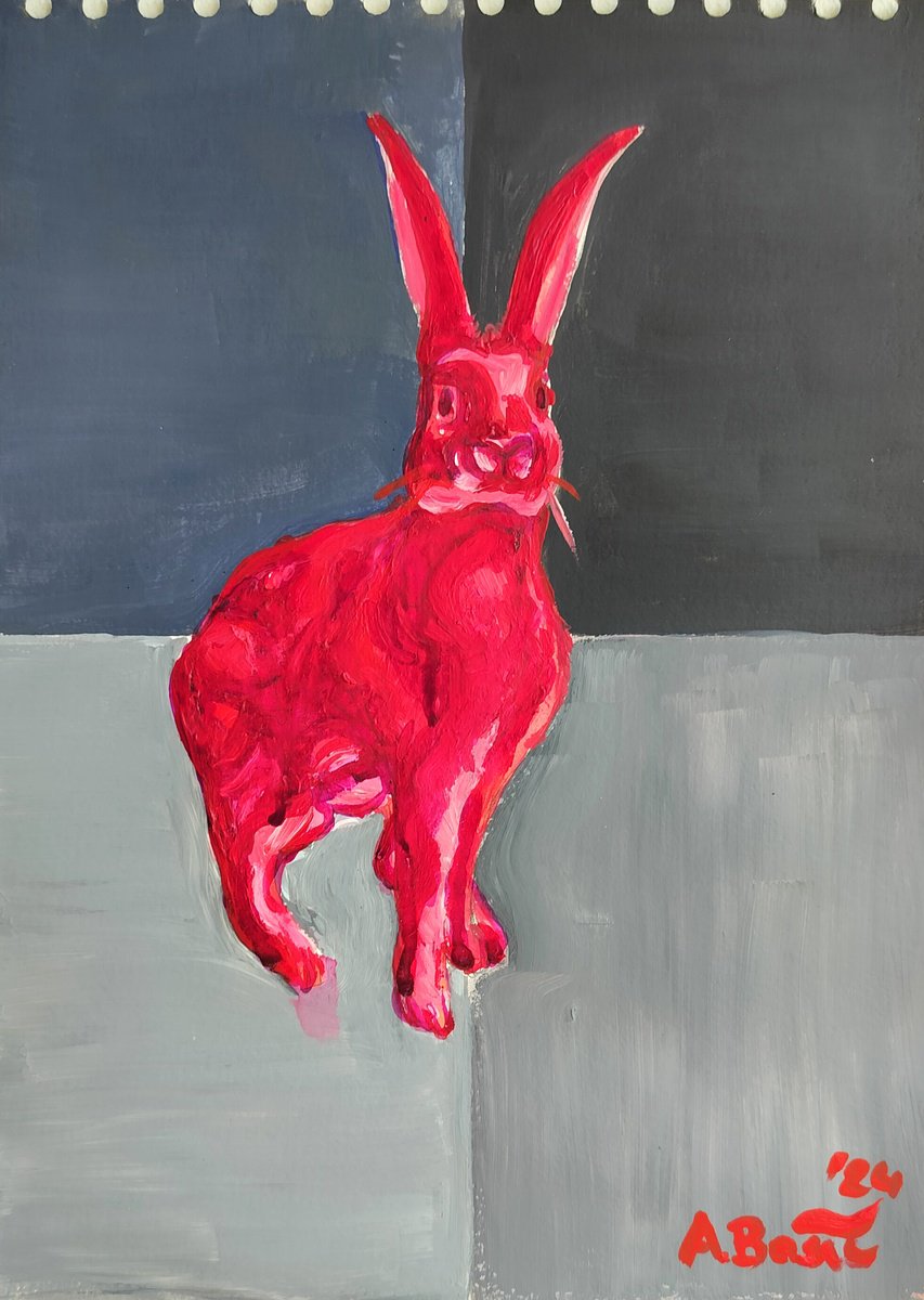 Expressive Animal Acrylic Painting By Aleksandar Basic, 8 X 12, Red, Original Artwork