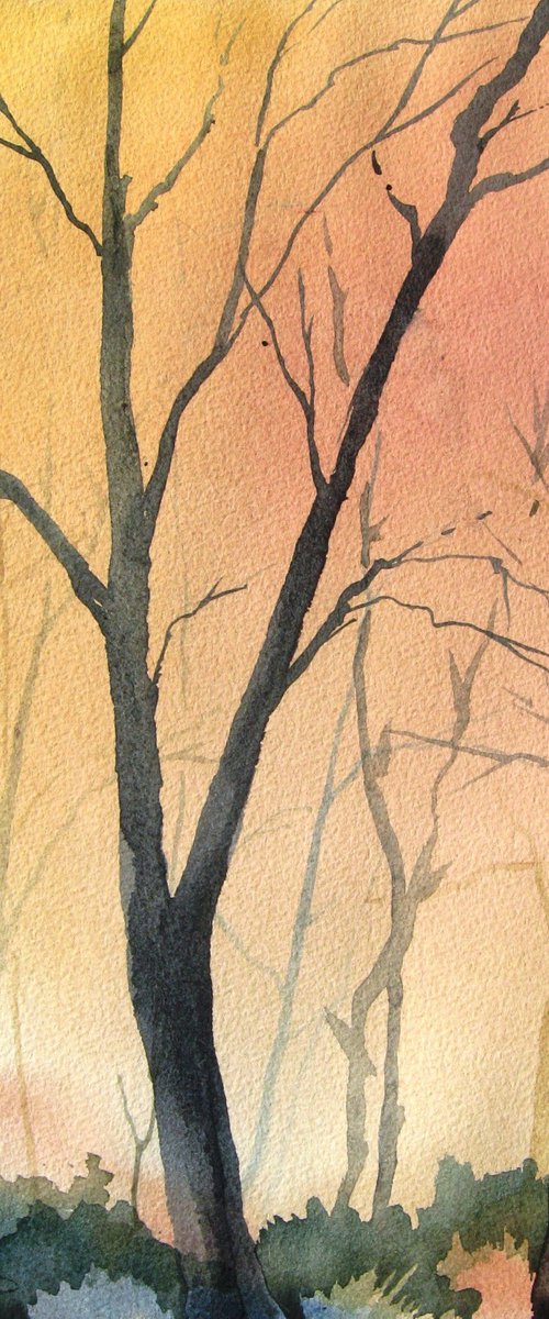 Autumn Morning Mist - Original Watercolor Painting by CHARLES ASH