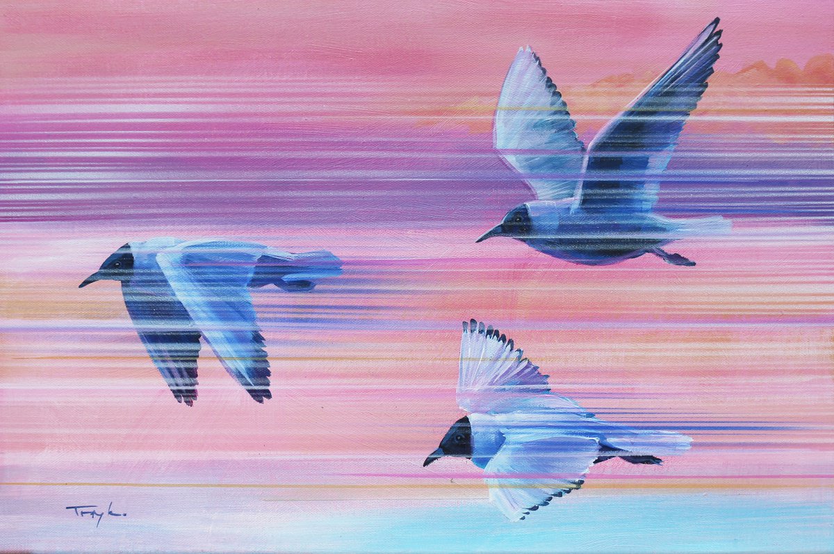 Birds Know the Way. Morning. Spring. Pink Sky. by Trayko Popov