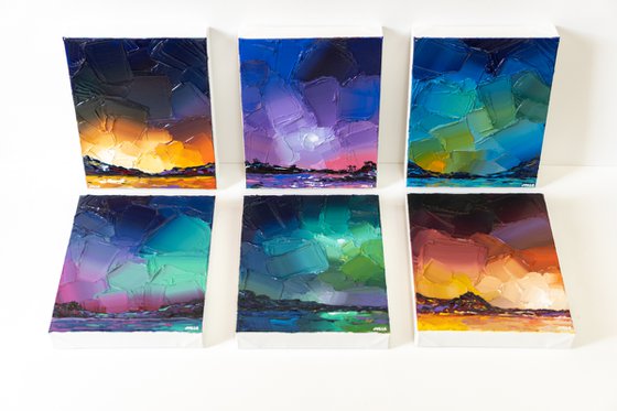 Iridescent Night Skies - Set of 6 Original Paintings