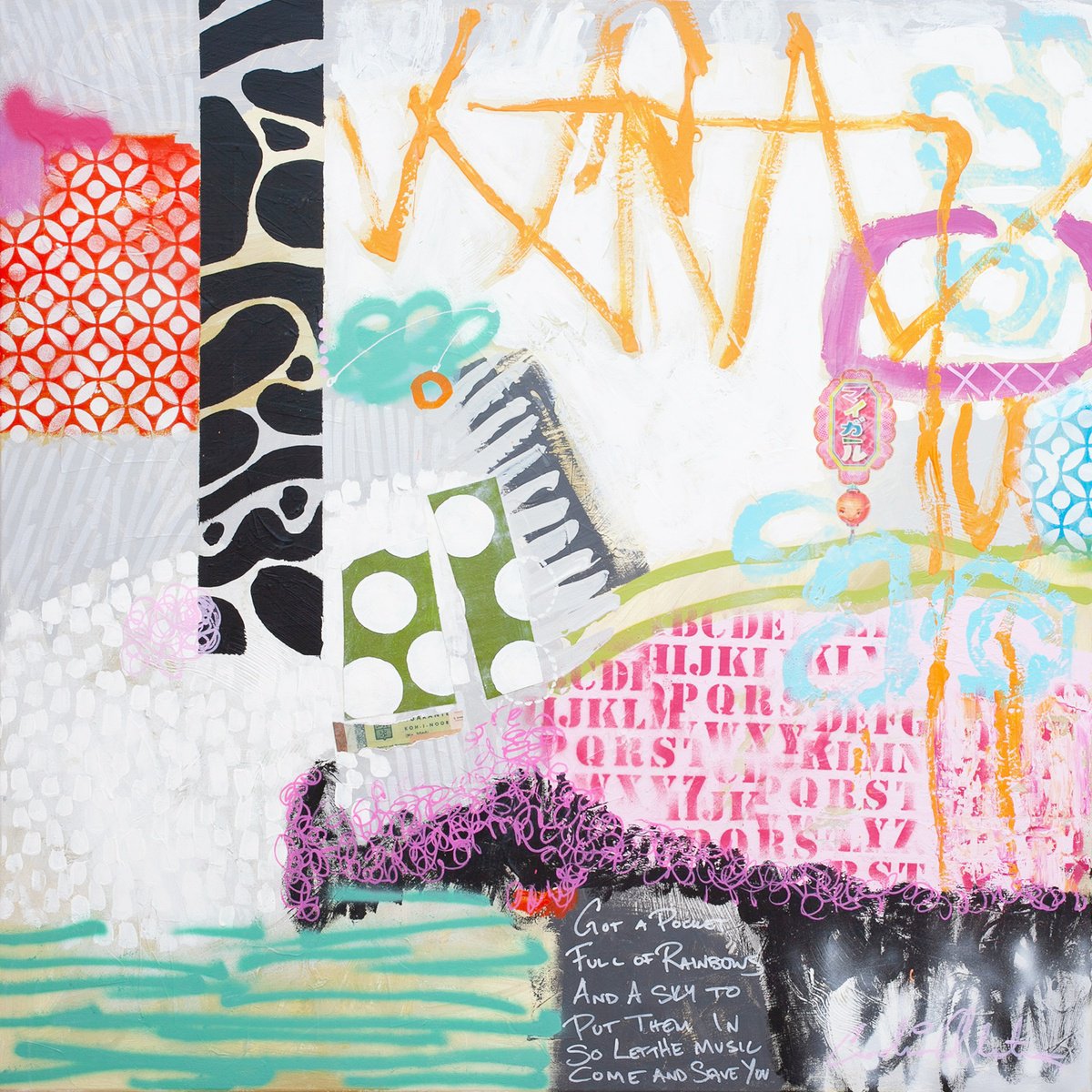 Organic Abstract Acrylic Painting By Carolina Alotus, 39 X 39, Got A Pocket Full Of Rainbows, Original Artwork