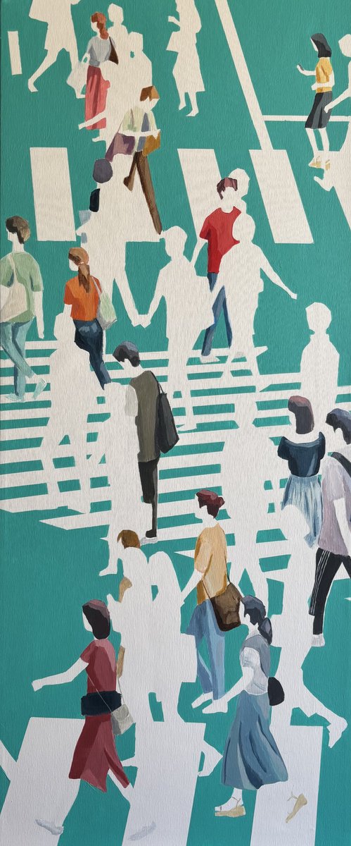 Urban And Pop Portrait Acrylic Painting By Martta Garcia, 16 X 39", Un Di?a De Piscina, Original Artwork