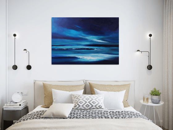 "Midnight Blue" - Cornish Seascape, Art, Skyscape