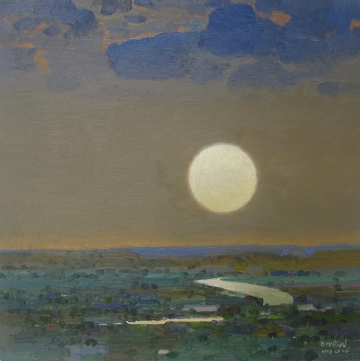 Impressionistic Landscape Oil Painting By Bhargavkumar Kulkarni, 10 X 10, Beneath The Silent Moon, Original Artwork