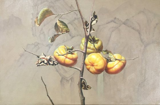 Still life:Persimmons on the branches