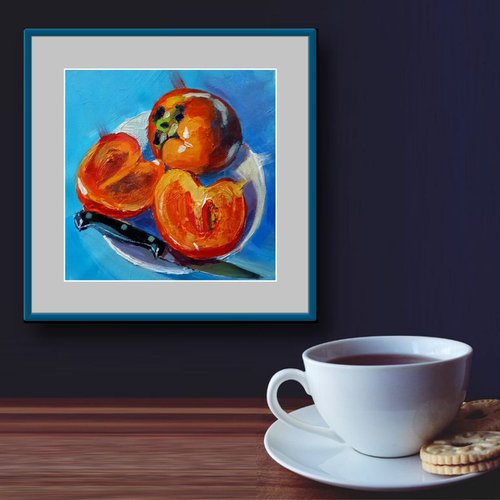 'JUICY PERSIMMONS' - Small Acrylic Painting on Panel by Ion Sheremet