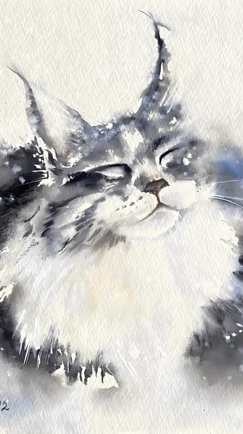 Snow cat, original watercolour by Natalia Butenko