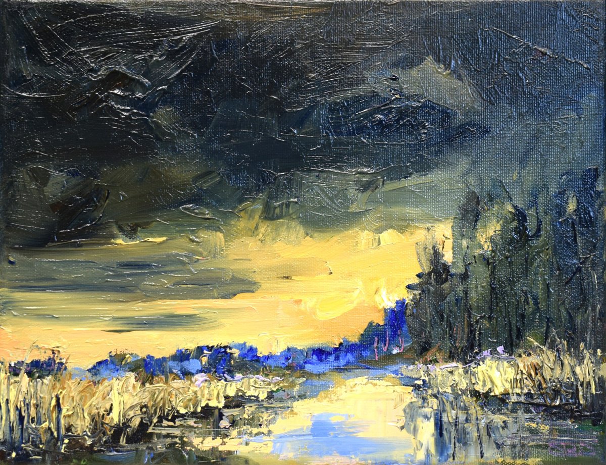 Impressionistic Landscape Oil Painting By Sonja Brussen, 13 X 10", Special Glow, Original Artwork