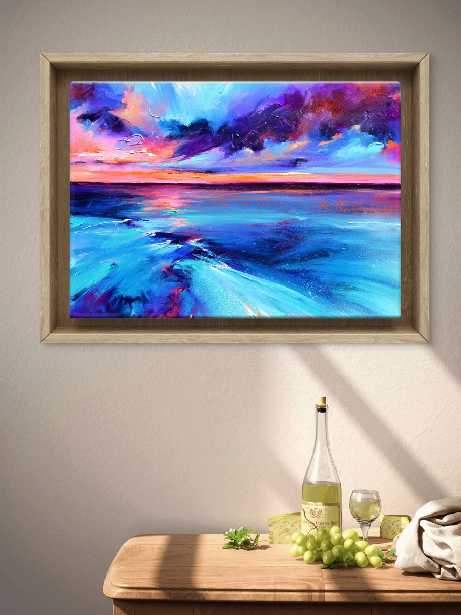 Surreal Lights On The Lake - Sunset Seascape By Soos Roxana Gabriela, 28 X 20, Artwork For Sale On Artfinder