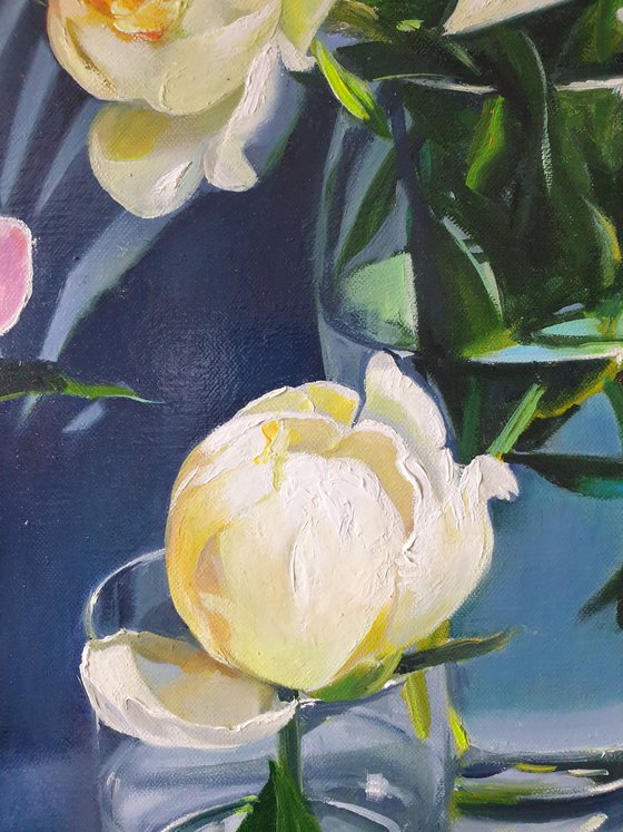 "And one of them is pink. "   peonies flower 2021