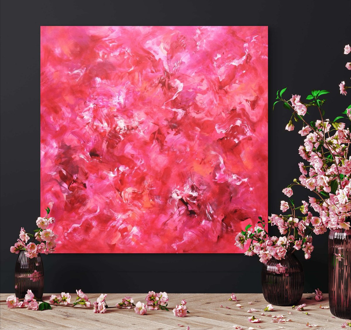 Abstract Botanical Acrylic Painting By Paresh Nrshinga Frsa, 40 X 40", Spring Dream, Original Artwork