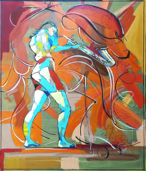 Saxophonist 85x100cm, oil/canvas by Anahit Mirijanyan