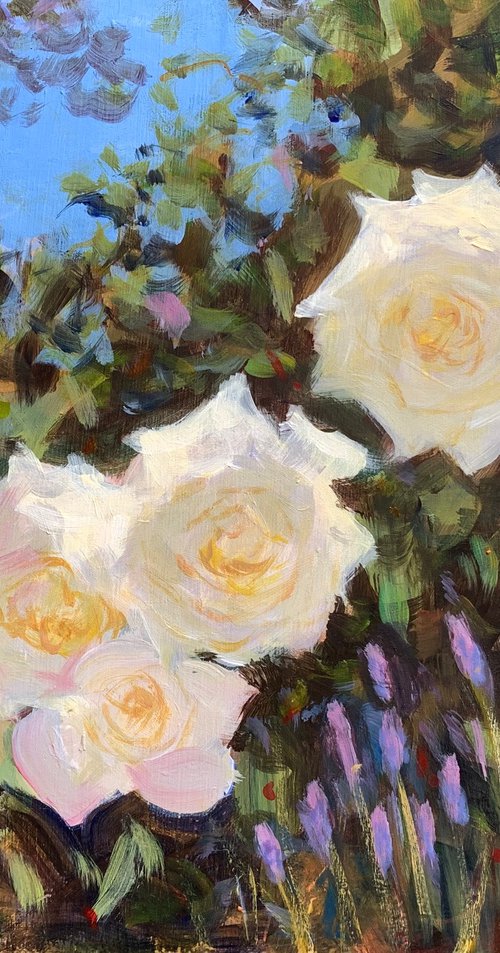 White roses and lavender II by Shelly Du