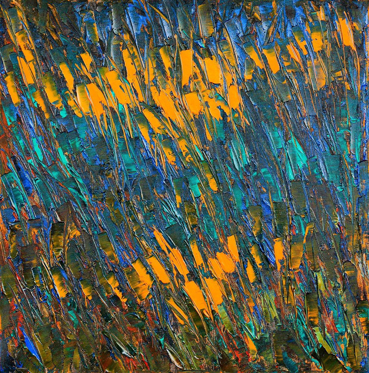 Organic Abstract Acrylic Painting By Artist Gurdish Pannu, 25 X 25, Starry Night- Nature Painting, Original Artwork