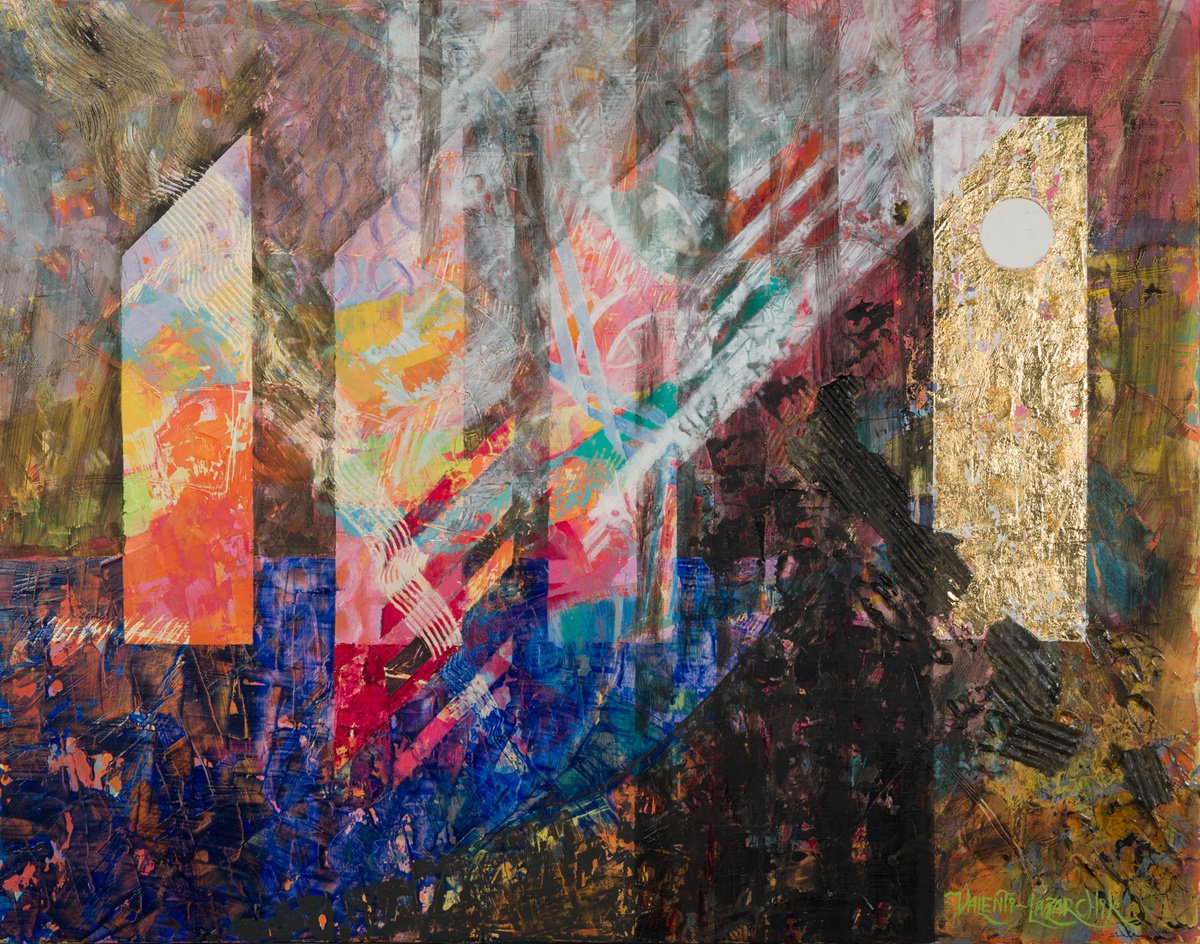 Organic Abstract Painting By Gina Valenti-Lazarchik, 28 X 22, The Fourth Watch, Original Artwork