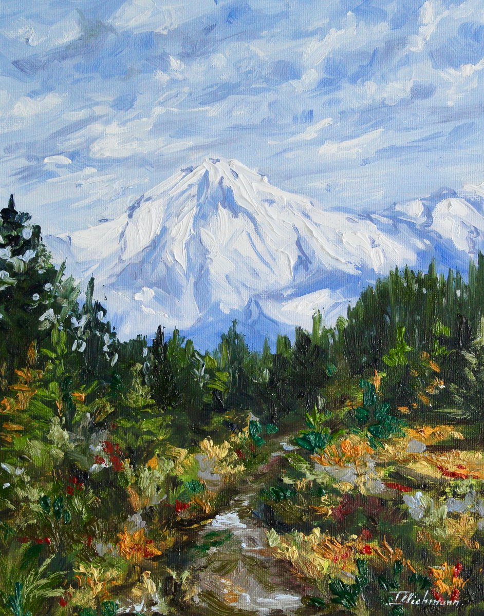 Impressionistic Landscape Oil Painting By Liza Illichmann, 9 X 12", Mount Baker, Original Artwork