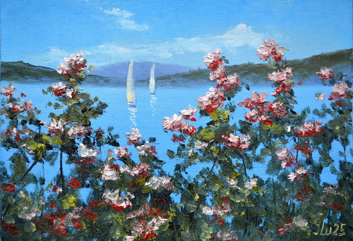 Impressionistic Botanical Oil Painting By Elena Lukina, 12 X 8, Romance Of The Sea 21X30, Original Artwork