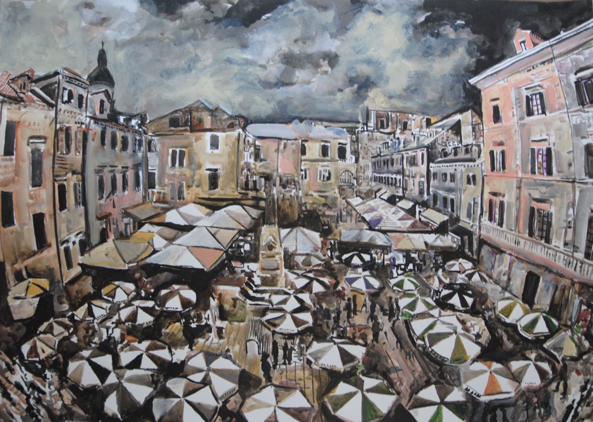 Organic Cityscapes Painting By Alexandra Djokic, 28 X 20, Dubrovnik, Original Artwork