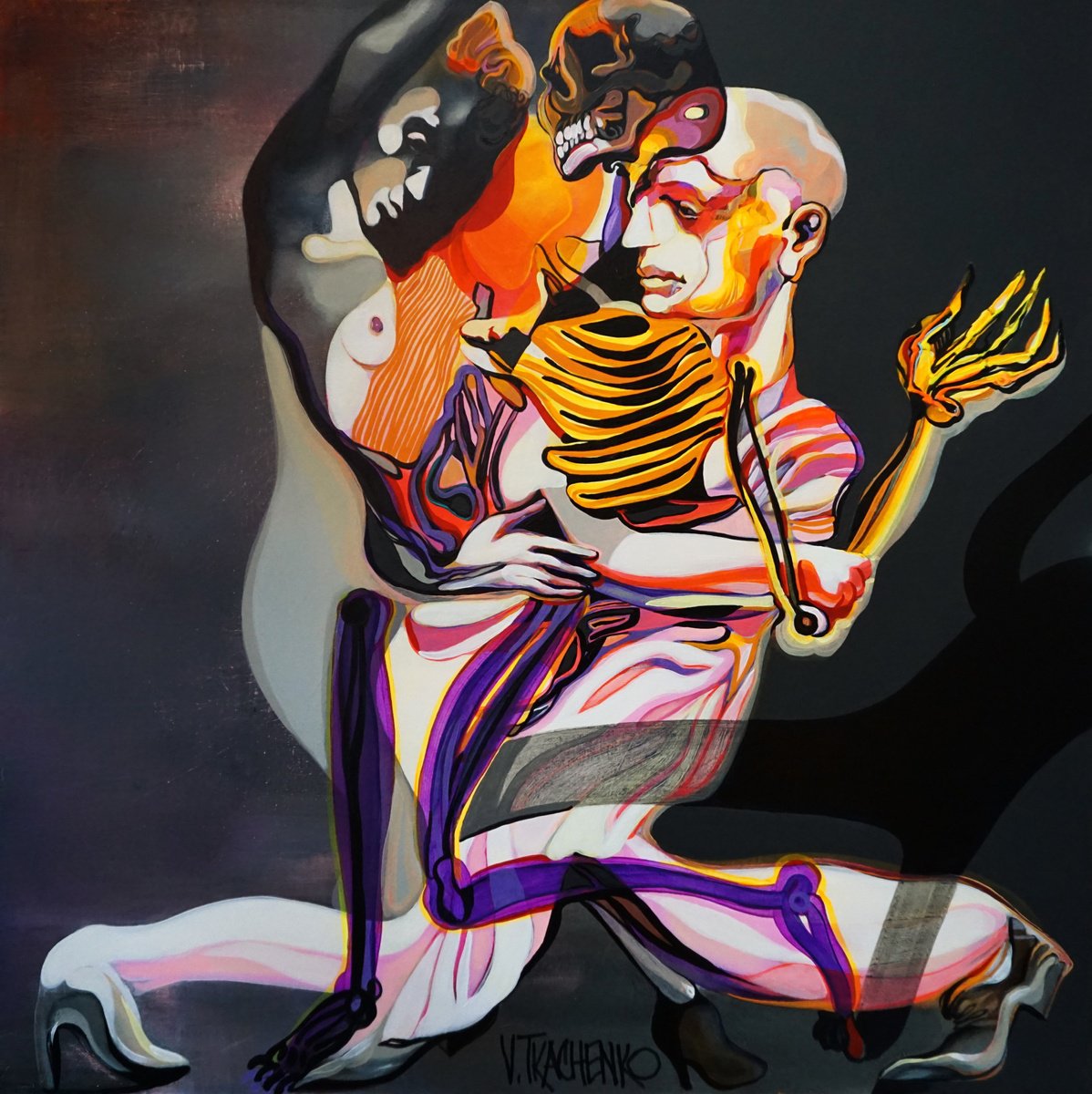 Organic Portrait Acrylic Painting By Victor Tkachenko, 30 X 30", Midnight Tango, Original Artwork