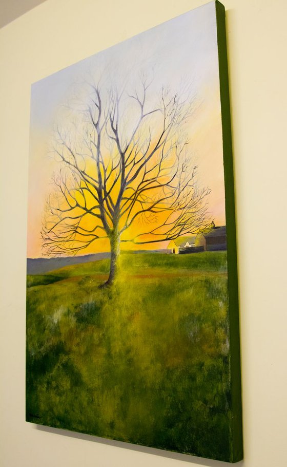 February tree, Original abstract painting, Ready to hang by WanidaEm