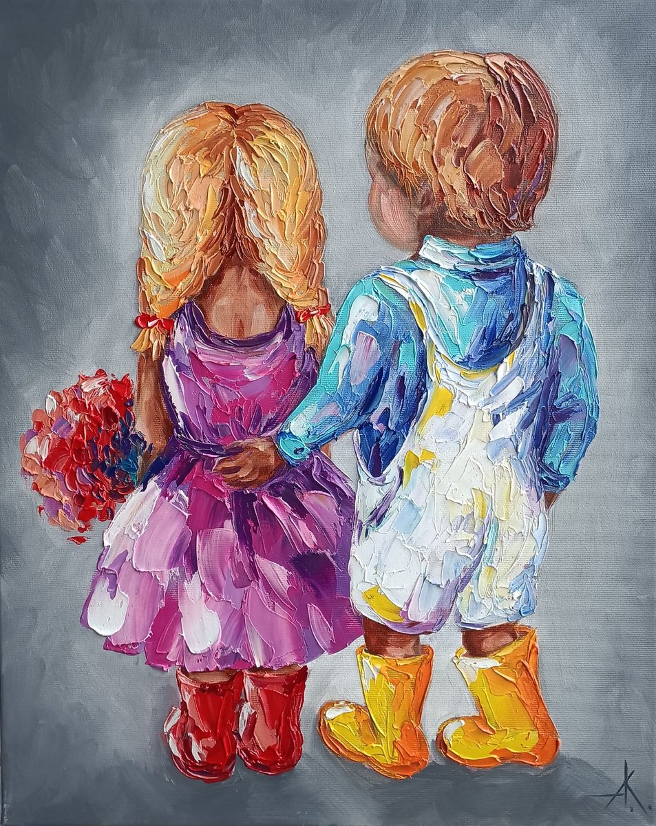 Impressionistic Portrait Oil Painting By Anastasia Kozorez, 16 X 20, World Through Children