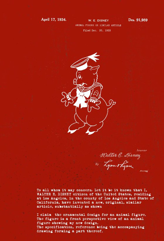 Disney character patent Pig 1 - Burgundy - circa 1934
