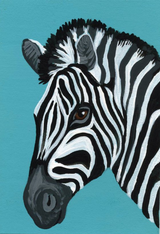 ACEO ATC Original Painting Zebra Wildlife Art-Carla Smale