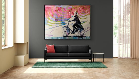 XXXL Big painting - "Summer wind" - Bike - Cyclist - Amsterdam - Huge painting