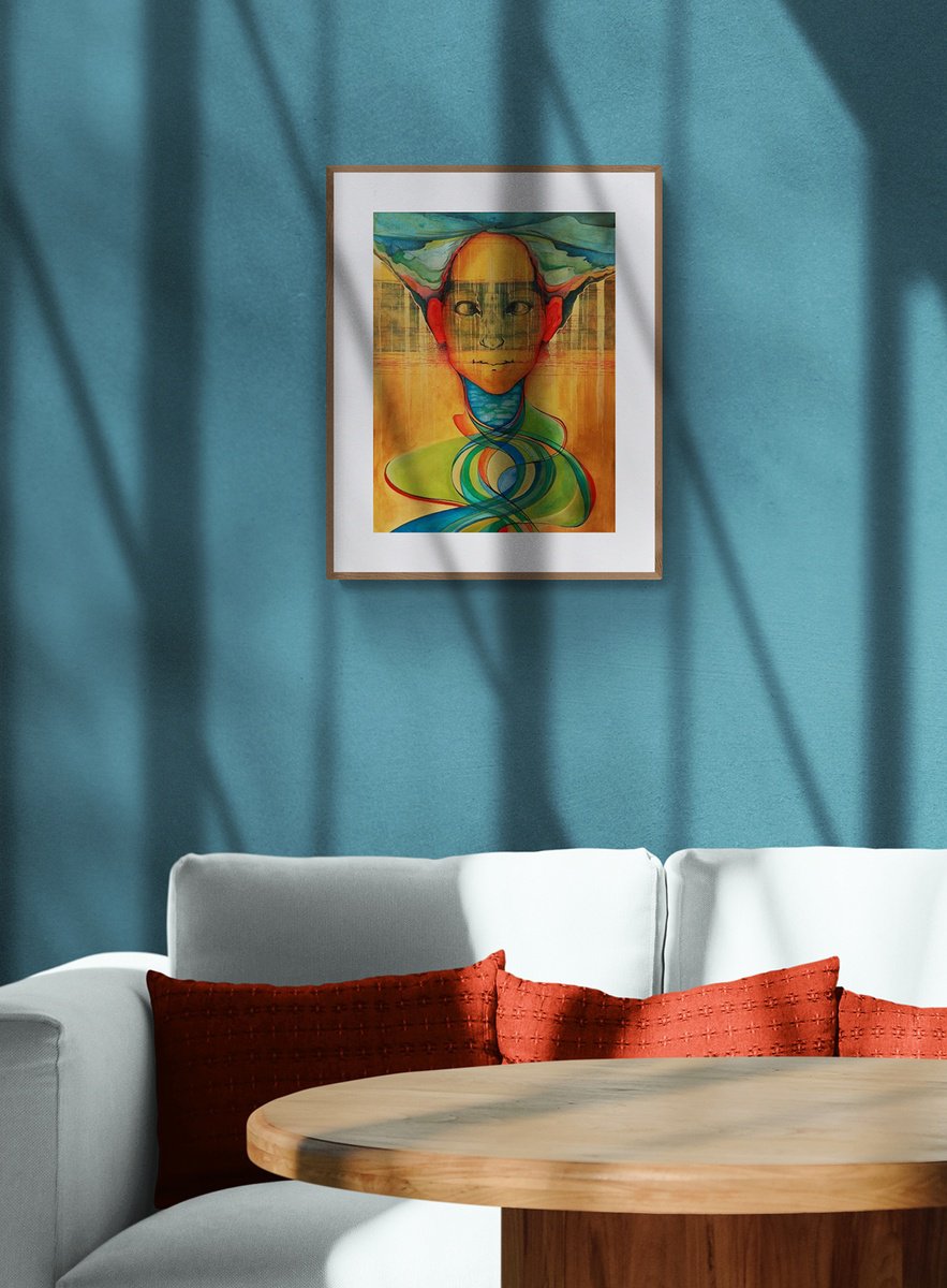 Surrealistic Portrait Painting By Marija Stojkovic, 12 X 17", Tuning Ii, Original Artwork