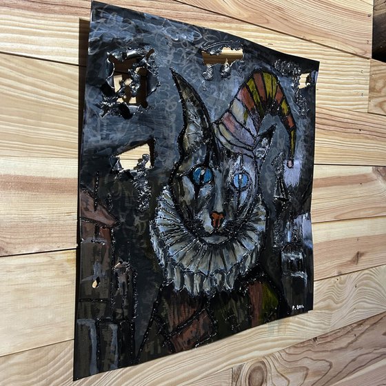 Wall sculpture - Cat Harlequin