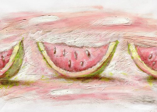 Watermelons On Pink Background by Evgen Semenyuk