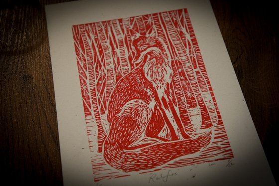 Red Fox Linocut Print