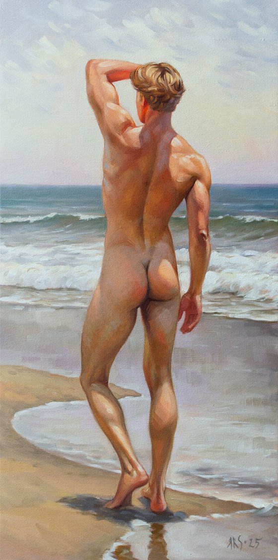 NUDE MAN BY THE SEA