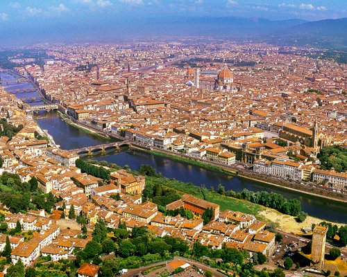 Florence in Panorama Italy with Ponte Vecchio, Palazzo Vecchio and Cattedrale di Santa Maria del Fiore. by Robbert Frank Hagens