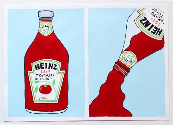 Tomato Ketchup Bottle Two Ways Pop Art Painting On A3 Paper (Unframed)