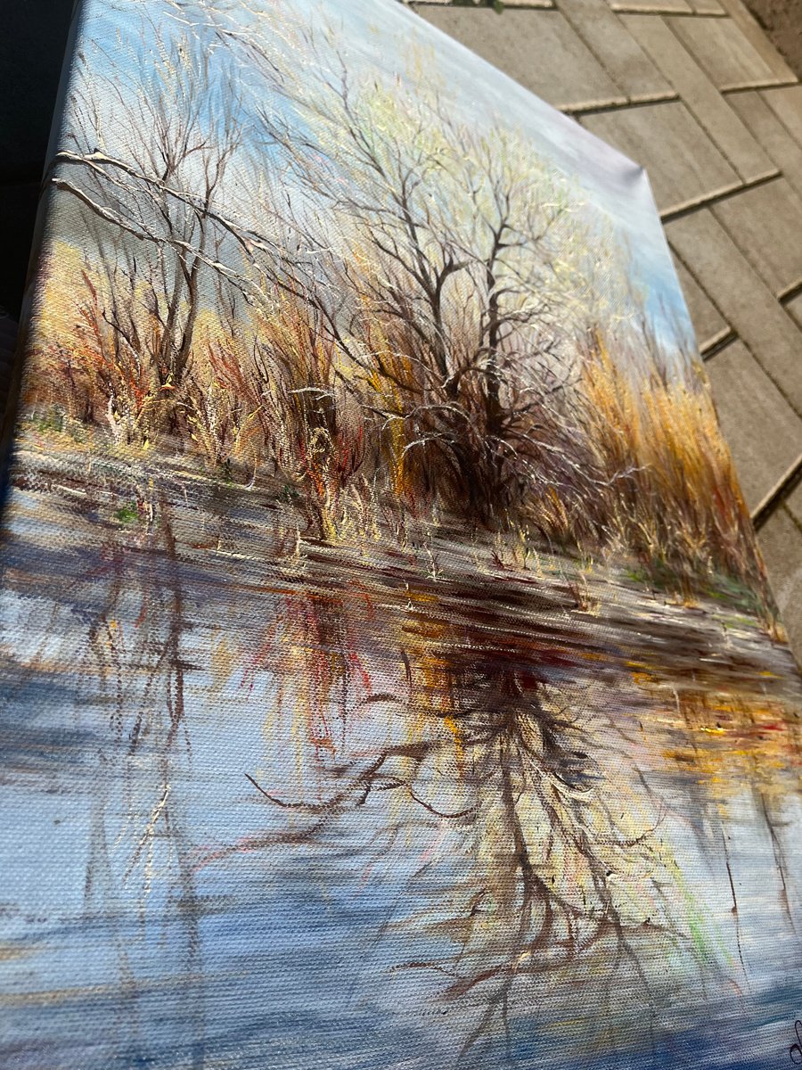 Photorealistic Landscape Oil Painting By Oana Voda, 14 X 20", Winter Vibes, Original Artwork