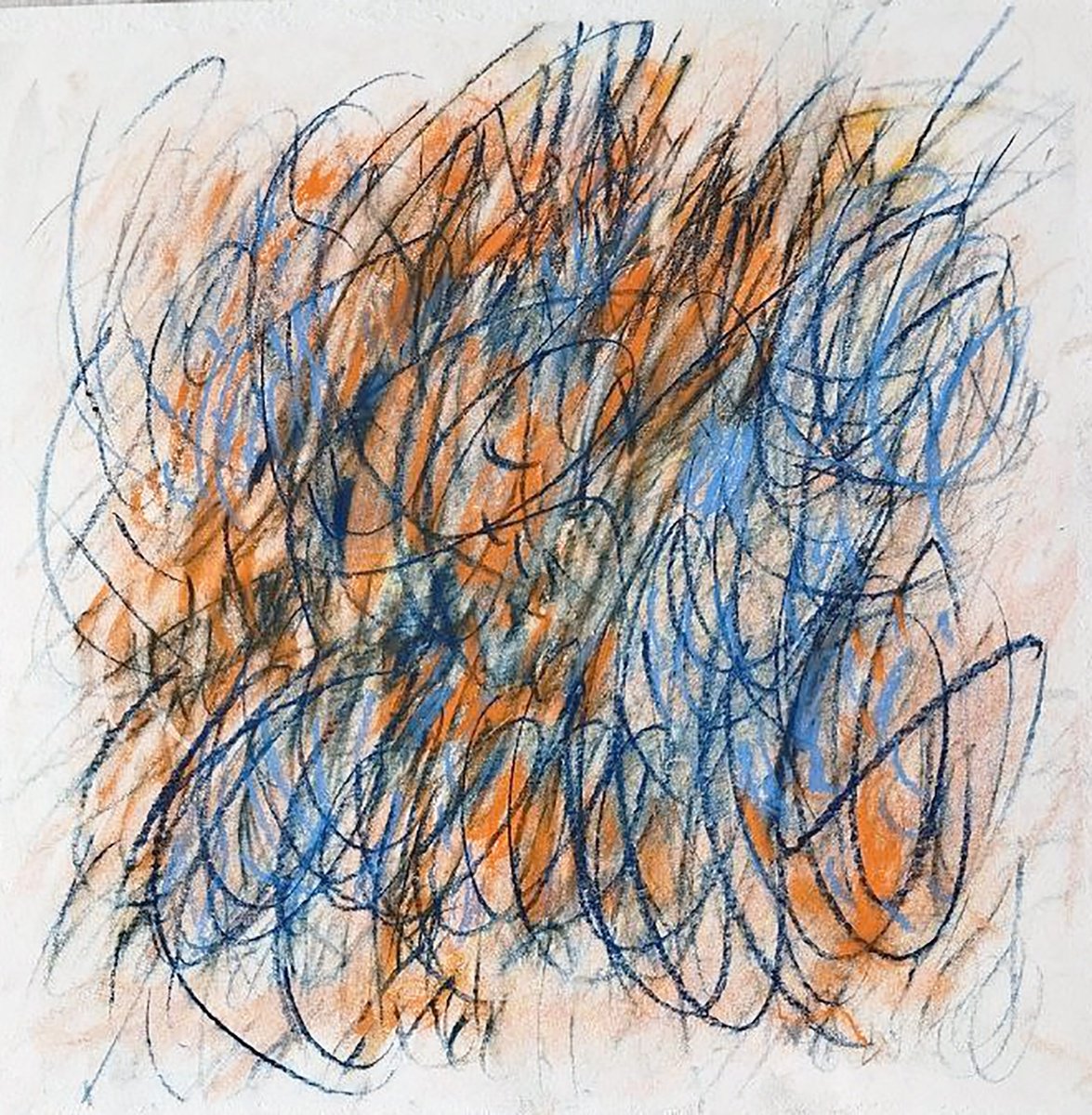 Expressive Abstract Pastel Drawing By Liubov Palii, 13 X 13", Remembering Twombly, Original Artwork