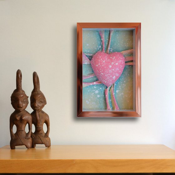 Lovers Heart 5 - Original Framed Sculpture Painting Perfect for Valentine Day Gift