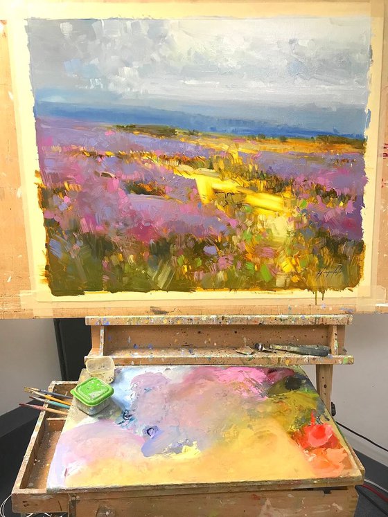 Field of Lavenders, Original oil painting, One of a kind Signed
