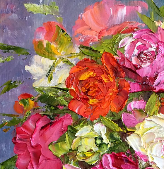 BOUQUET OF ANABEL - Roses. Beauty. Nature. Bright colors. Evening. Floral abstraction. Shades of red.