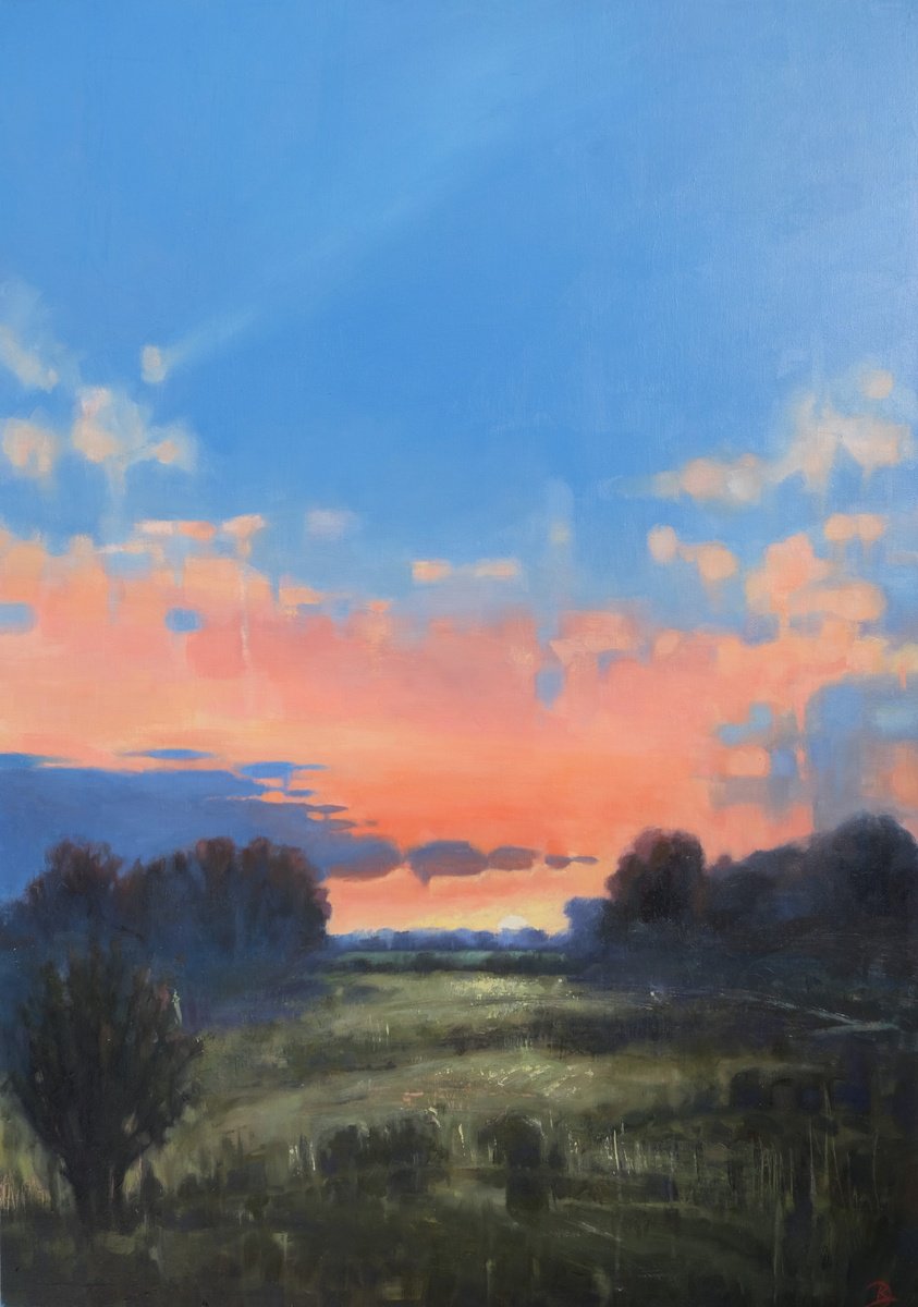 Organic Landscape Oil Painting By Kerry Lisa Davies, 28 X 39", Near The End Of The Day, Original Artwork