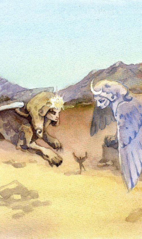 Fantasy sphinxes of day and night by Yulia Evsyukova