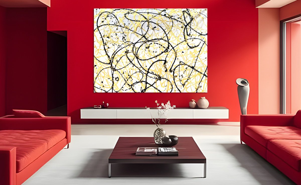 Organic Abstract Acrylic Painting By Estelle Asmodelle, 74 X 55, Den Of The Golden Dragon, Original Artwork